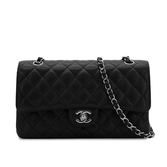 CHANEL VINTAGE CLASSIC FLAP MEDIUM CHAIN SHOULDER BAG BLACK CAVIAR SKIN 90302650