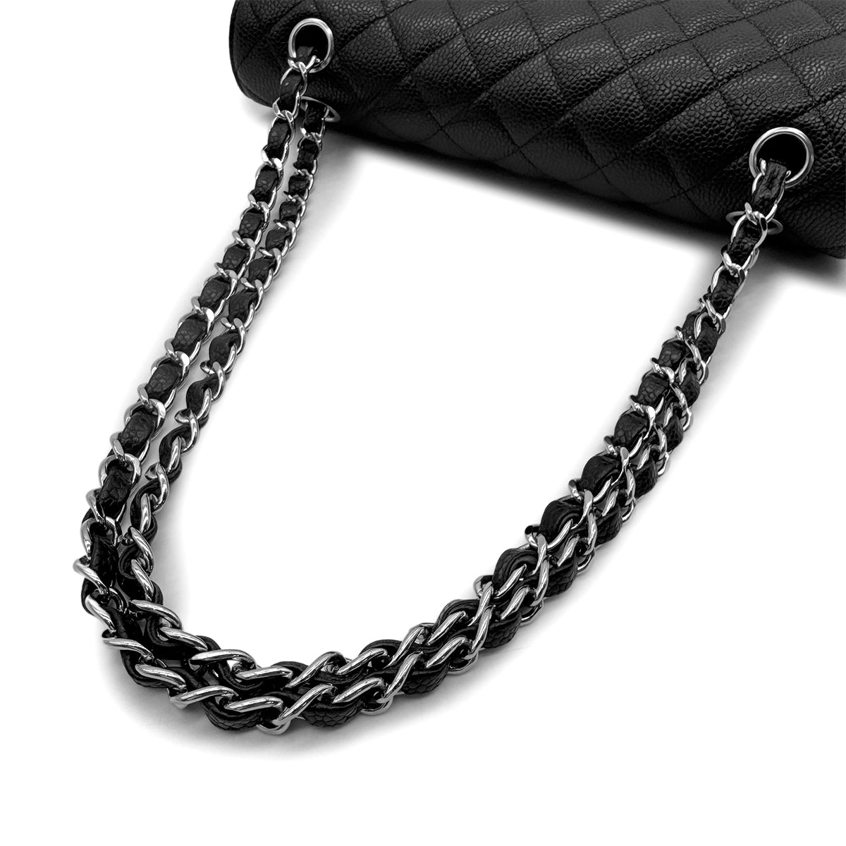 CHANEL VINTAGE CLASSIC FLAP MEDIUM CHAIN SHOULDER BAG BLACK CAVIAR SKIN 90302650