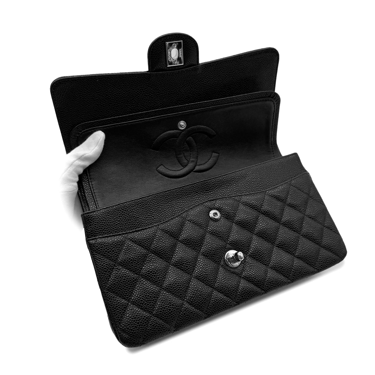 CHANEL VINTAGE CLASSIC FLAP MEDIUM CHAIN SHOULDER BAG BLACK CAVIAR SKIN 90302650