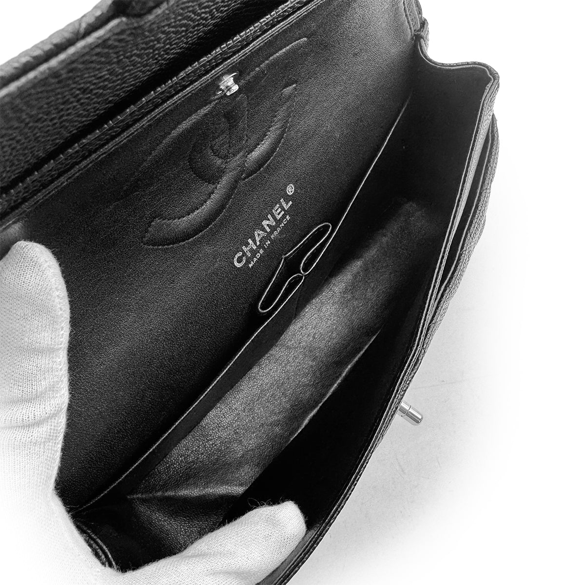 CHANEL VINTAGE CLASSIC FLAP MEDIUM CHAIN SHOULDER BAG BLACK CAVIAR SKIN 90302650