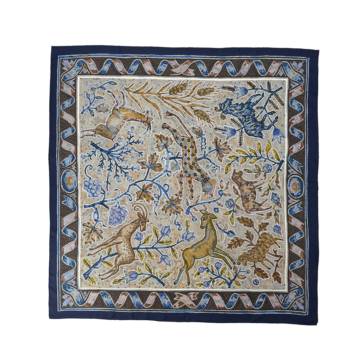 HERMES CARRE 90 PAVEMENT SCARF SILK NAVY 90302652