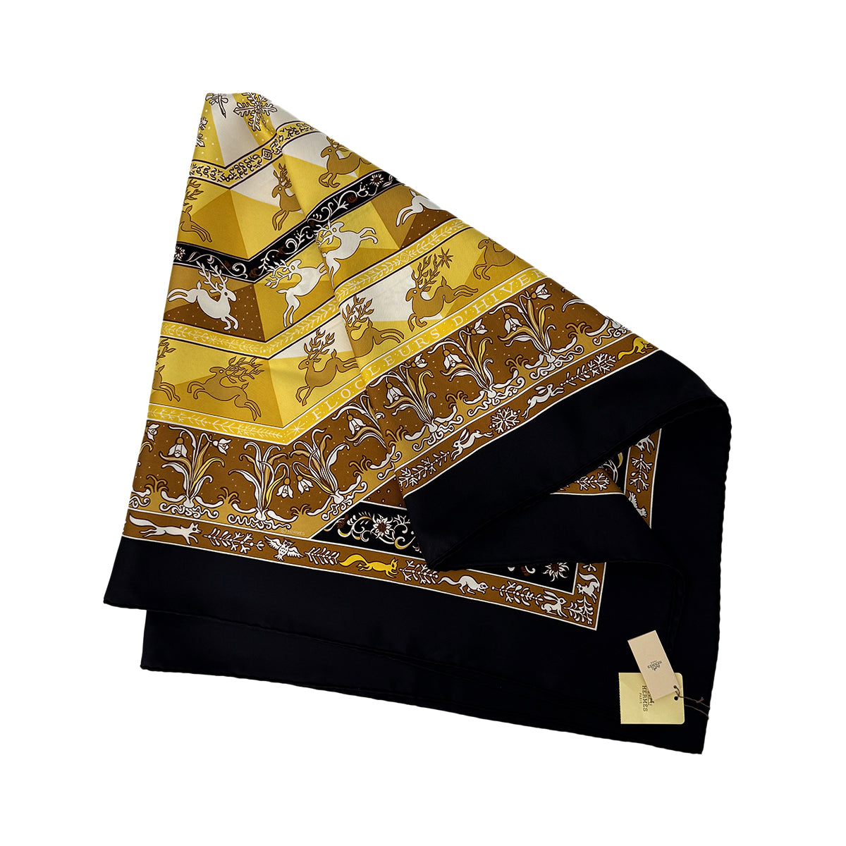 HERMES CARRE 90 FLEURS D HIVER SCARF SILK BLACK 90302653