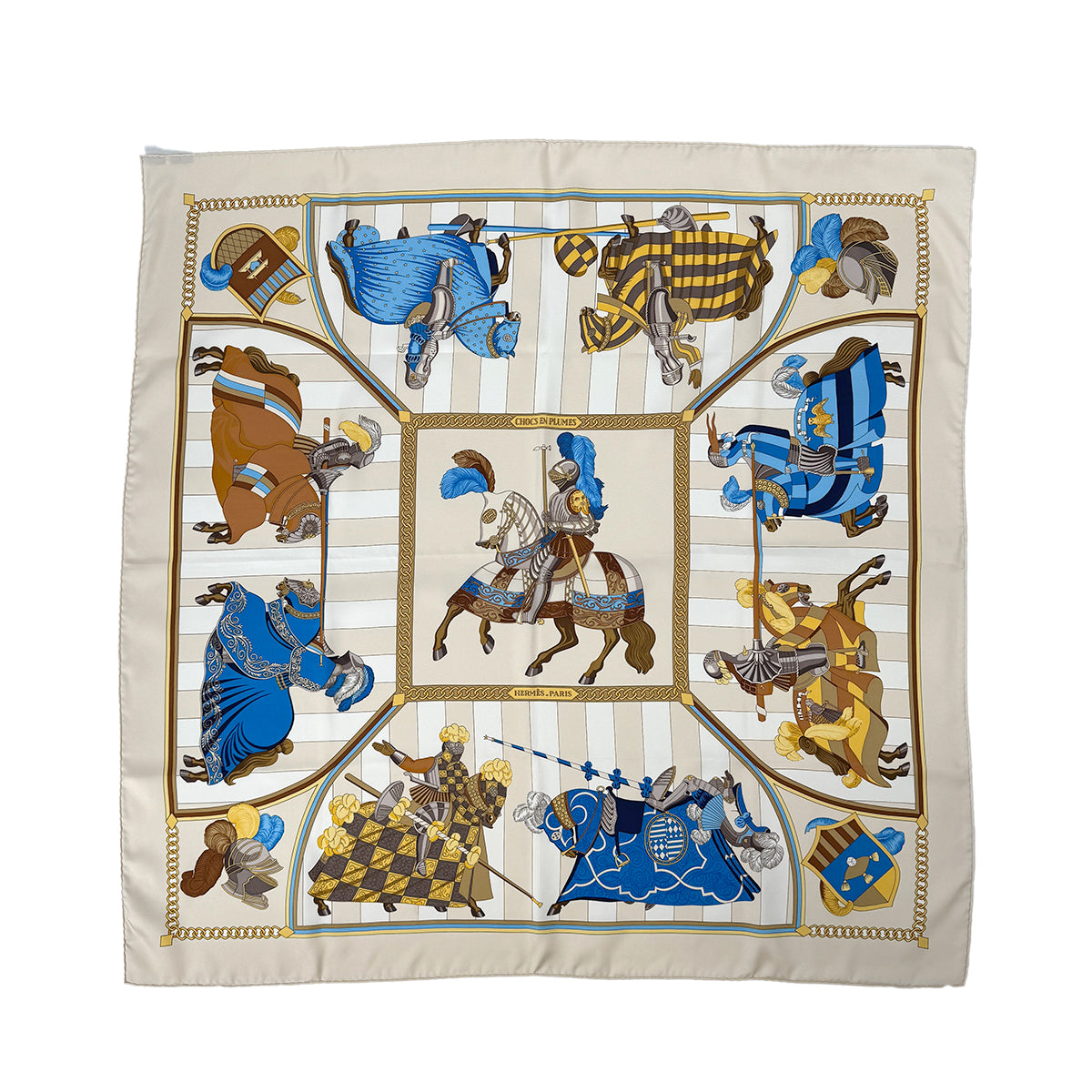 HERMES CARRE 90 CHOCS EN PLUMES SCARF SILK BEIGE 90302655