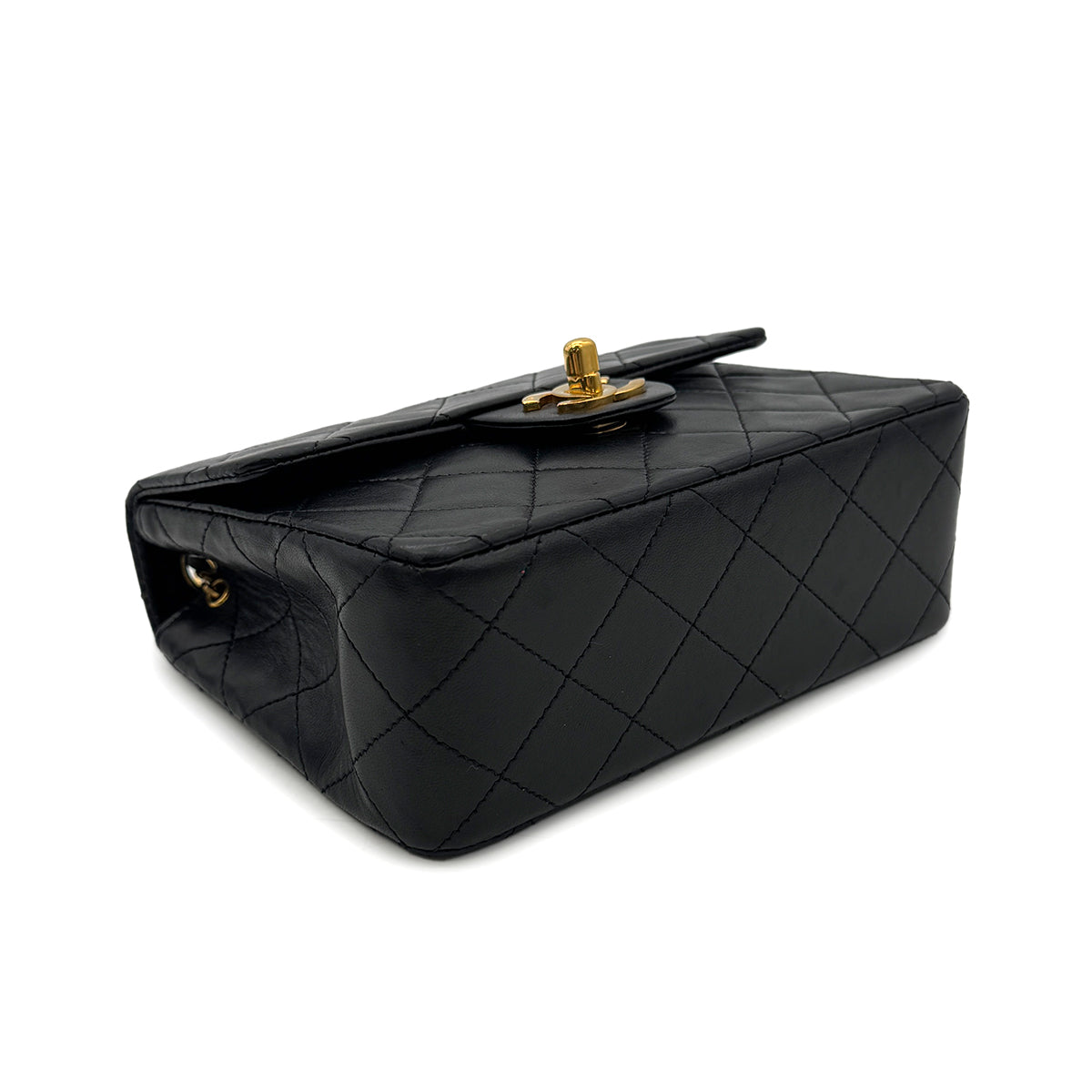 CHANEL VINTAGE MINI SQUARE 17 CHAIN SHOULDER BAG BLACK LAMB SKIN 90302858