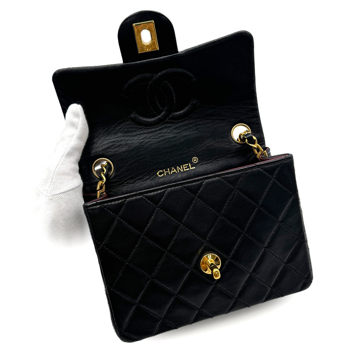 CHANEL VINTAGE MINI SQUARE 17 CHAIN SHOULDER BAG BLACK LAMB SKIN 90302858