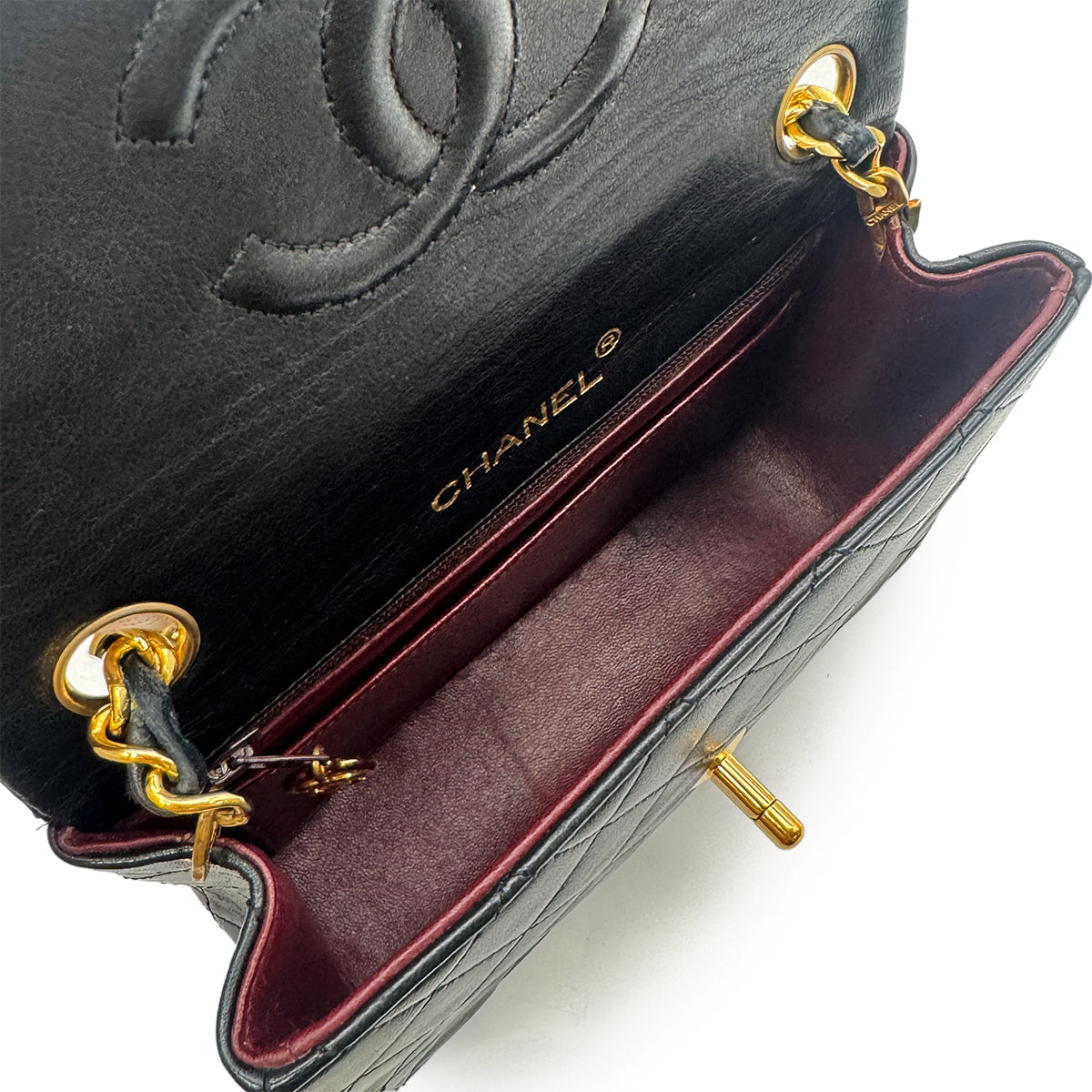 CHANEL VINTAGE MINI SQUARE 17 CHAIN SHOULDER BAG BLACK LAMB SKIN 90302858