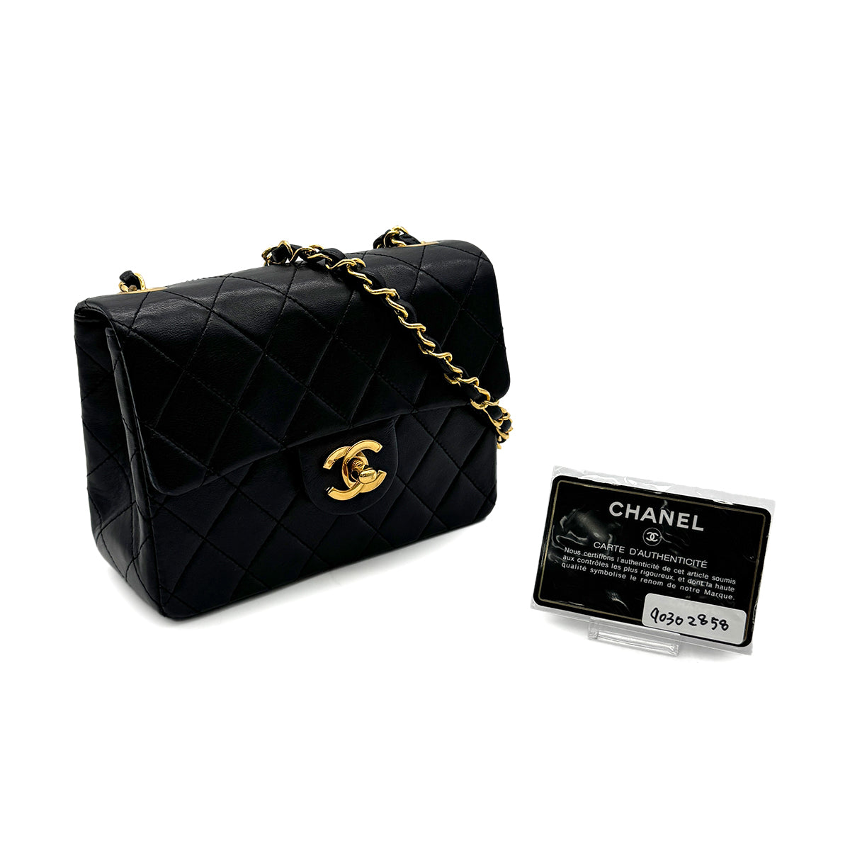 CHANEL VINTAGE MINI SQUARE 17 CHAIN SHOULDER BAG BLACK LAMB SKIN 90302858