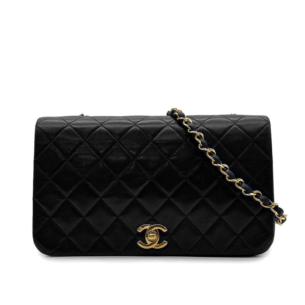 CHANEL VINTAGE FULL FLAP CHAIN SHOULDER BAG BLACK LAMB SKIN 90302899