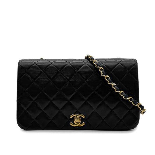 CHANEL VINTAGE FULL FLAP CHAIN SHOULDER BAG BLACK LAMB SKIN 90302899