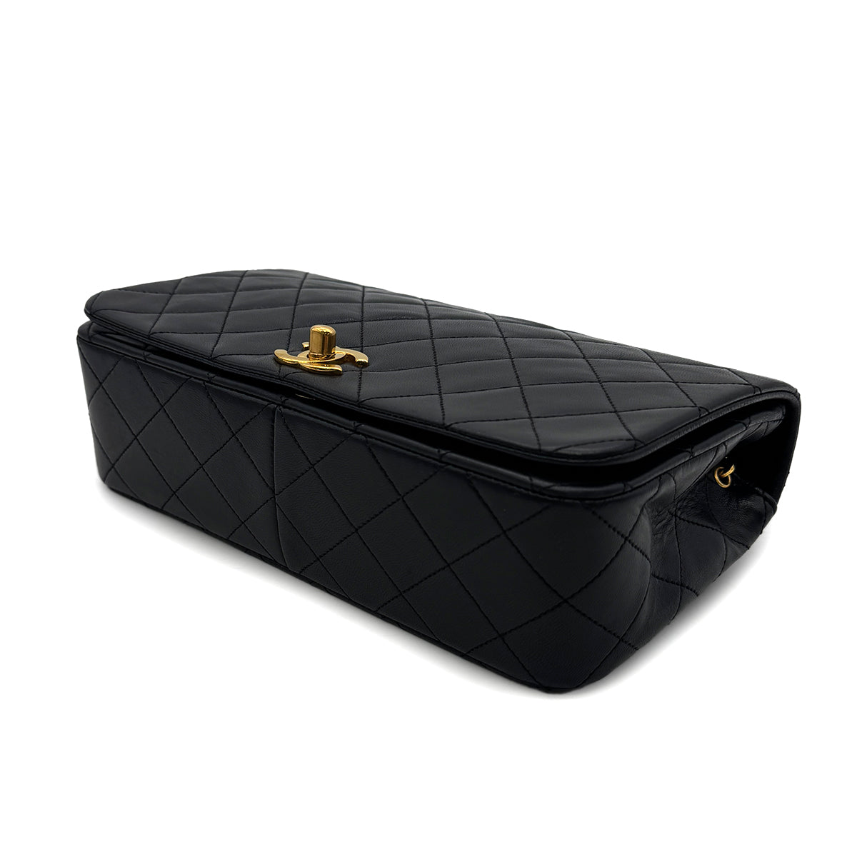 CHANEL VINTAGE FULL FLAP CHAIN SHOULDER BAG BLACK LAMB SKIN 90302899