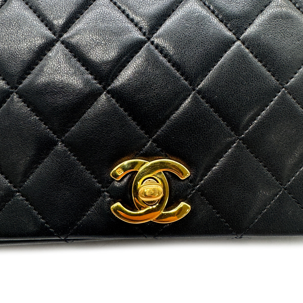 CHANEL VINTAGE FULL FLAP CHAIN SHOULDER BAG BLACK LAMB SKIN 90302899