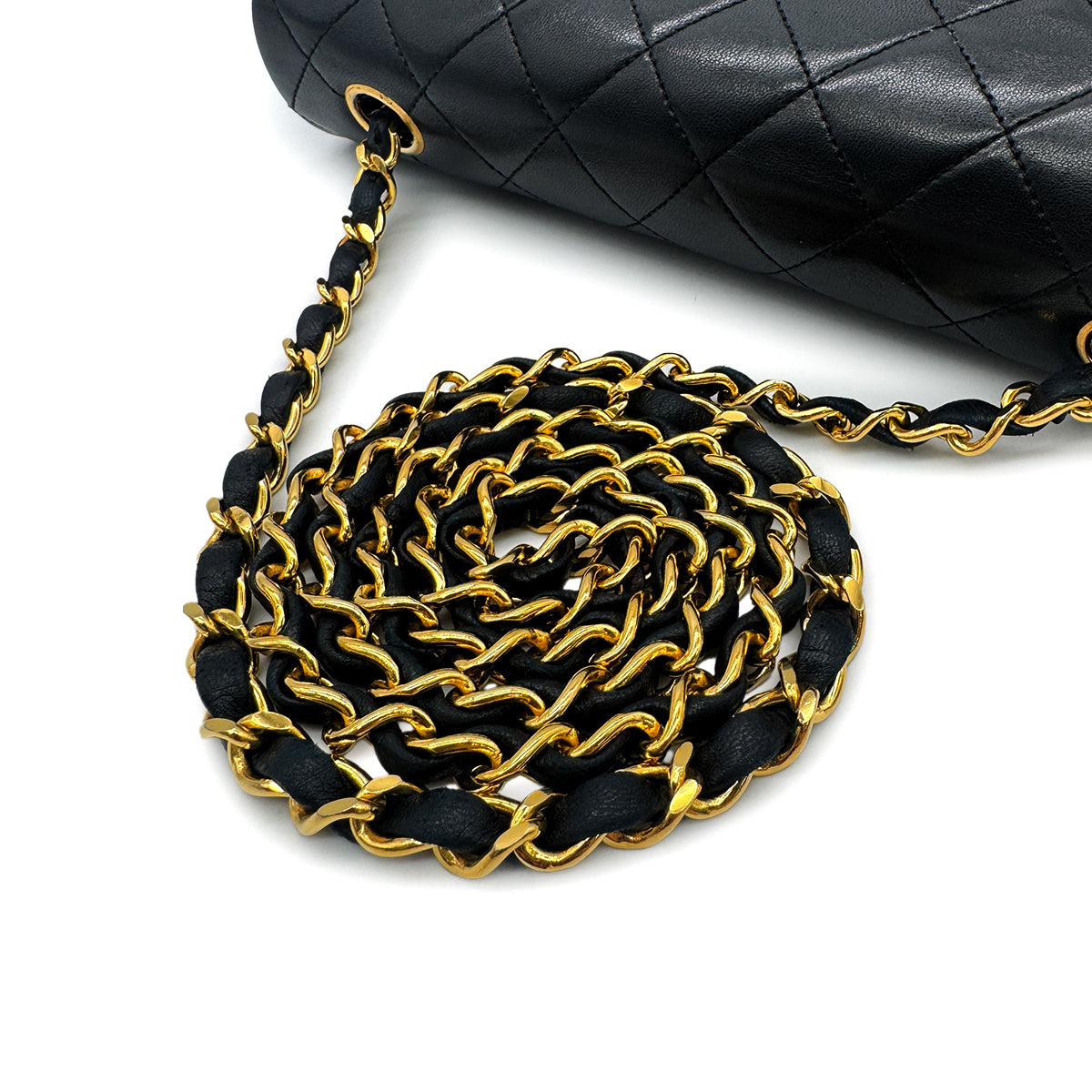 CHANEL VINTAGE FULL FLAP CHAIN SHOULDER BAG BLACK LAMB SKIN 90302899