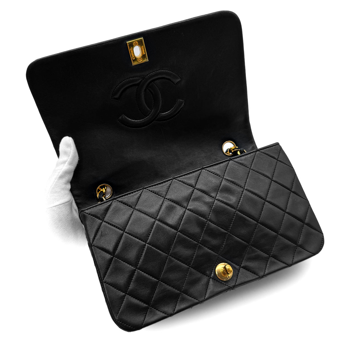 CHANEL VINTAGE FULL FLAP CHAIN SHOULDER BAG BLACK LAMB SKIN 90302899