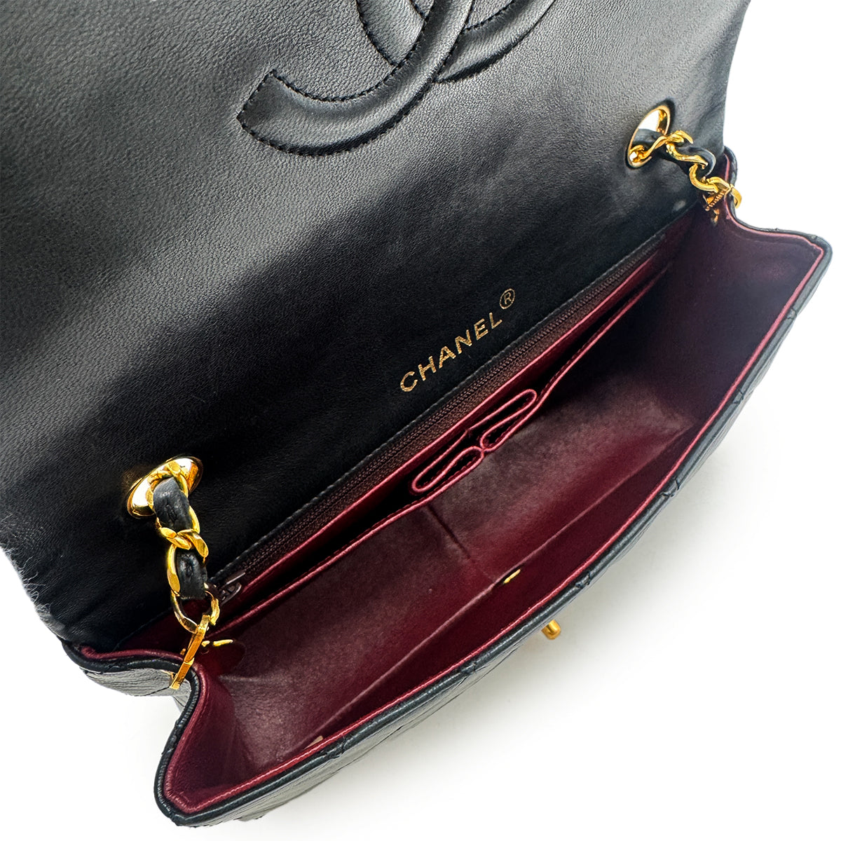 CHANEL VINTAGE FULL FLAP CHAIN SHOULDER BAG BLACK LAMB SKIN 90302899