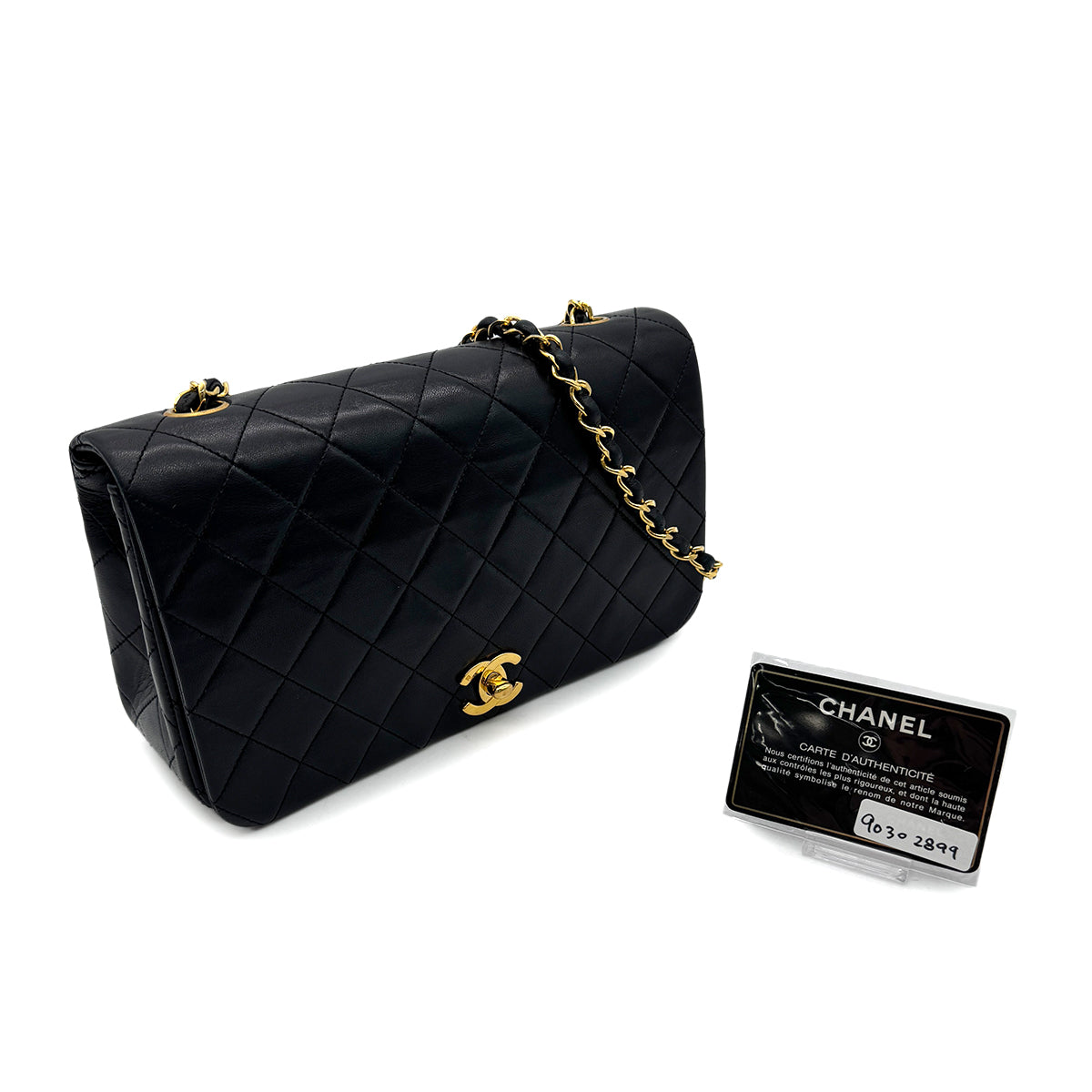 CHANEL VINTAGE FULL FLAP CHAIN SHOULDER BAG BLACK LAMB SKIN 90302899