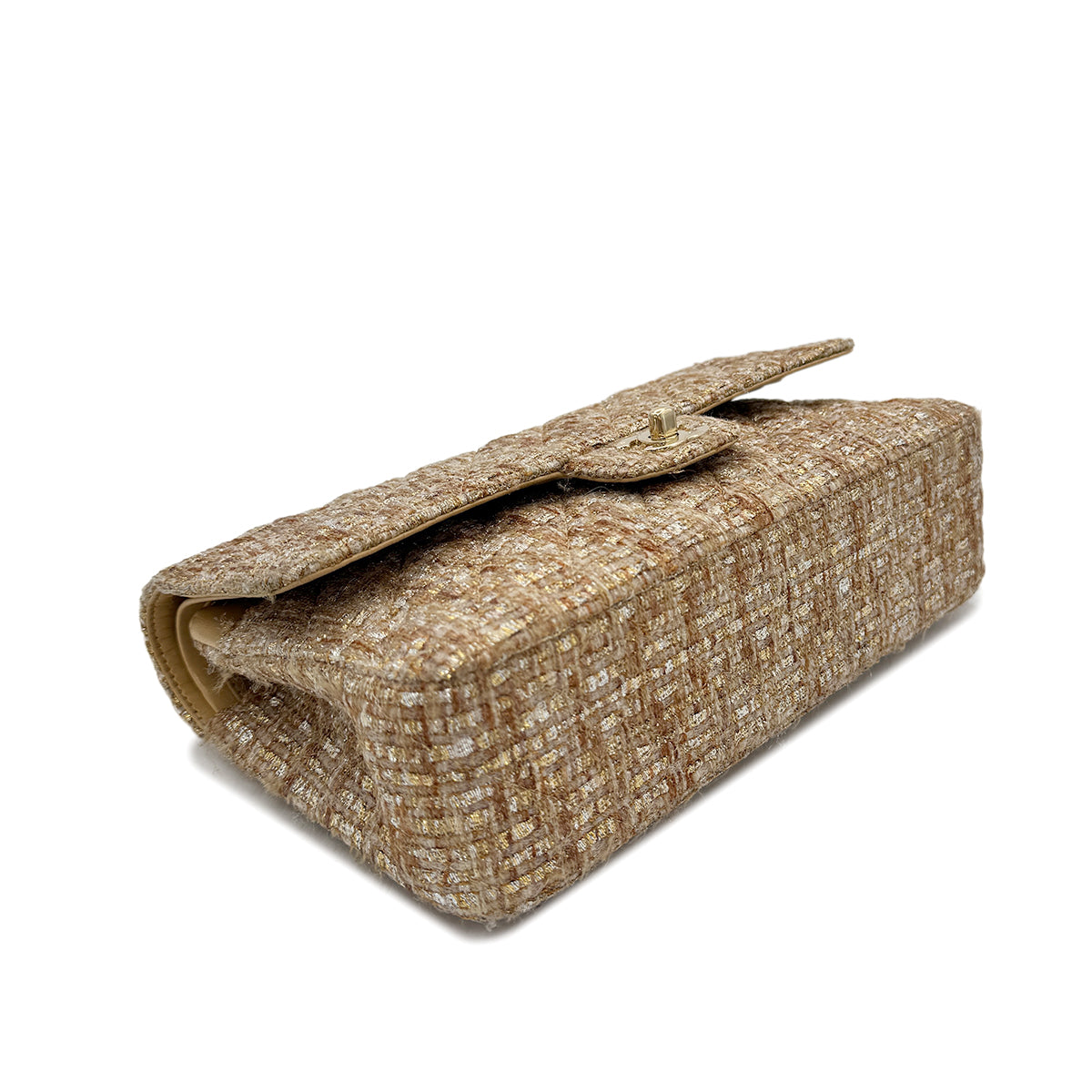 CHANEL VINTAGE CLASSIC FLAP MEDIUM CHAIN SHOULDER BAG GOLD TWEED 90302900