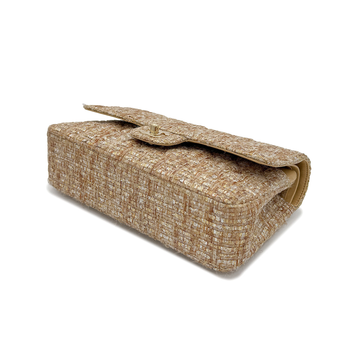 CHANEL VINTAGE CLASSIC FLAP MEDIUM CHAIN SHOULDER BAG GOLD TWEED 90302900