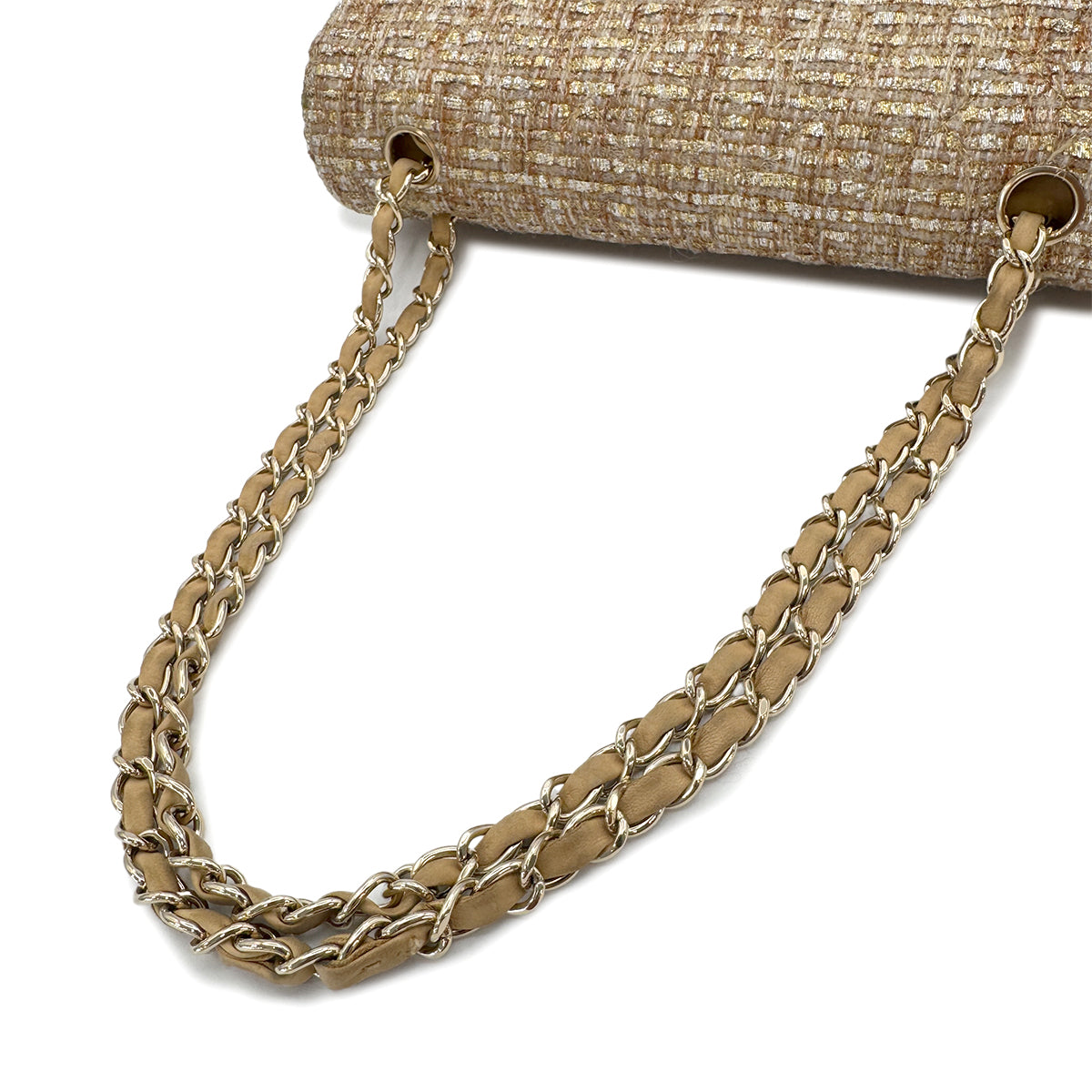 CHANEL VINTAGE CLASSIC FLAP MEDIUM CHAIN SHOULDER BAG GOLD TWEED 90302900
