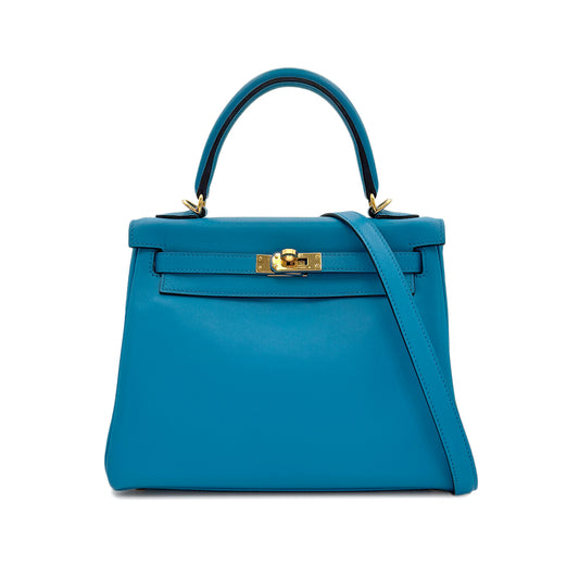 HERMES KELLY 25 RETOURNE BLUE FRIDA VEAU SWIFT HAND SHOULDER BAG Y GHW 90302908