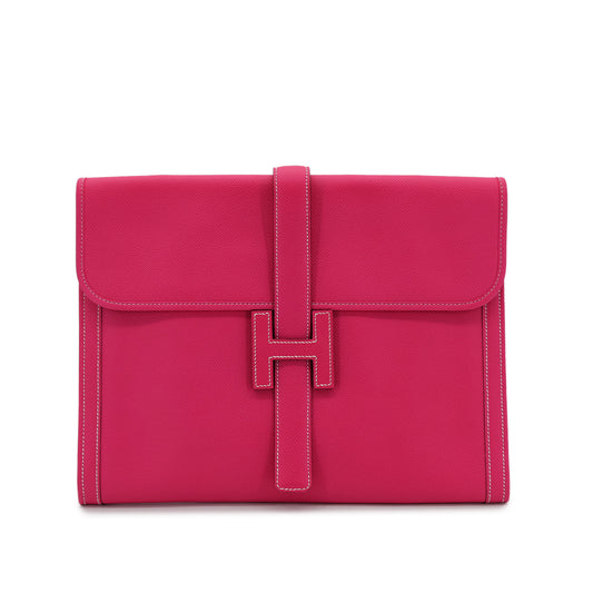 HERMES JIGE GM ROSE TYRIEN VEAU EPSON CLUTCH BAG □Q 90302919