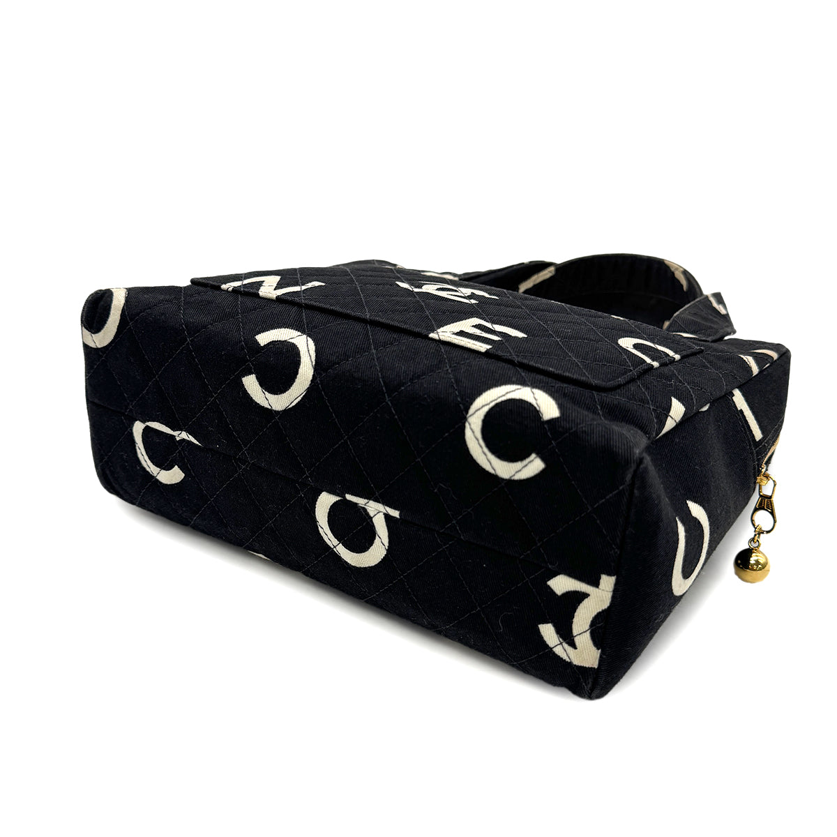 CHANEL VINTAGE MATELASSE LOGO HAND BAG BLACK WHITE CANVAS 90303315