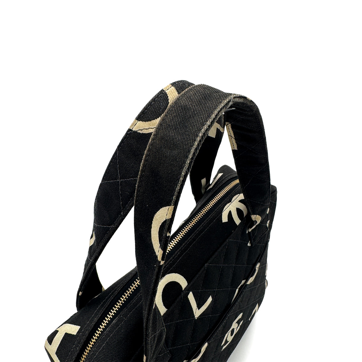 CHANEL VINTAGE MATELASSE LOGO HAND BAG BLACK WHITE CANVAS 90303315