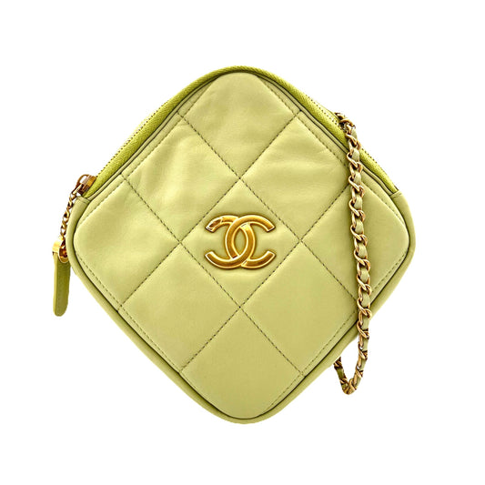 CHANEL RHOMBUS CHAIN SHOULDER BAG GREEN LAMB SKIN 90213930