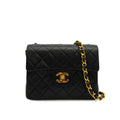 VINTAGE CHANEL MINI SQUARE 17 CHAIN SHUOLDER BAG BLACK LAMB SKIN GOLD ...