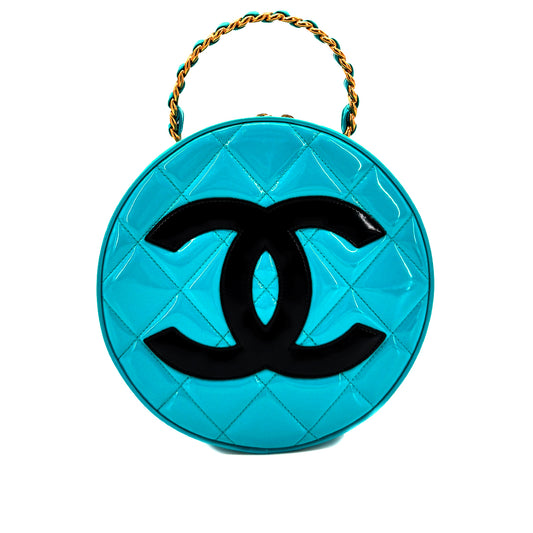 CHANEL VINTAGE ROUND VANITY HAND BAG BLUE ENAMEL 90269214