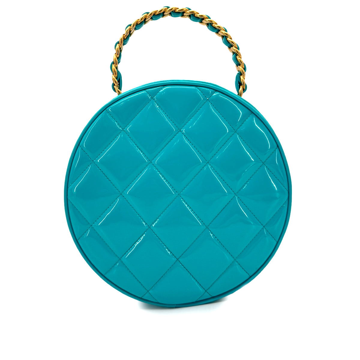 CHANEL VINTAGE ROUND VANITY HAND BAG BLUE ENAMEL 90269214